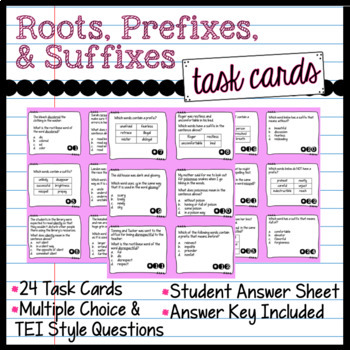 Preview of Root Words, Prefixes, & Suffixes Task Cards with Digital Boom Cards Option