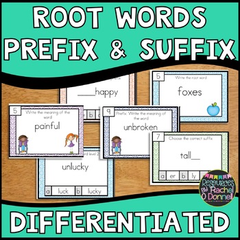 Preview of Root Words, Prefix and Suffix Task Cards Differentiated