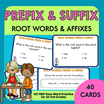 Preview of Root Words, Prefix and Suffixes Task Cards | Affixes Review and Practice for 1-3