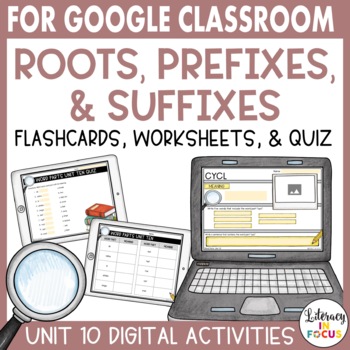 Preview of Root Words, Prefixes, & Suffixes Unit 10 | Google Classroom | Digital