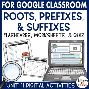 Preview of Root Words, Prefixes, & Suffixes Unit 11 | Google Classroom | Digital