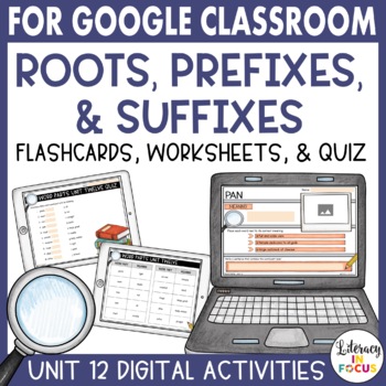 Preview of Root Words, Prefixes, & Suffixes Unit 12 | Google Classroom | Digital