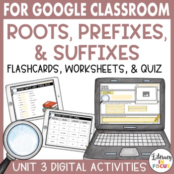 Preview of Root Words, Prefixes, & Suffixes Unit 3 | Google Classroom | Digital