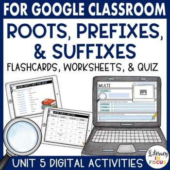 Preview of Root Words, Prefixes, & Suffixes Unit 5 | Google Classroom | Digital