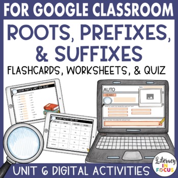 Preview of Root Words, Prefixes, & Suffixes Unit 6 | Google Classroom | Digital