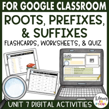 Preview of Root Words, Prefixes, & Suffixes Unit 7 | Google Classroom | Digital