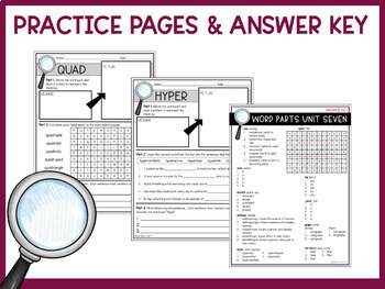 Root Words, Prefixes, & Suffixes Unit 7 Worksheets by Literacy in Focus