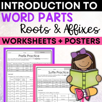 Preview of Root Words, Prefixes, Suffixes Worksheets, Posters, Bookmarks