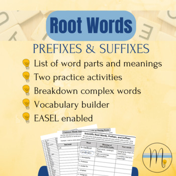 Preview of Root Words: Prefixes and Suffixes 500+ Roots List, Practice Sheet & EASEL