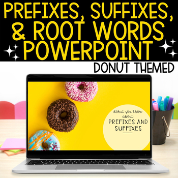 Preview of Root Words, Prefixes and Suffixes Slideshow Donut Themed