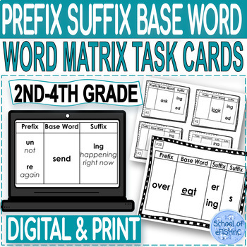 Preview of Prefix Suffix Root Word Matrix Morphology Grammar Task Cards