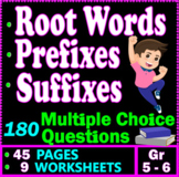 Root Words, Prefixes and Suffixes Worksheets. 180 MCQs. 5t