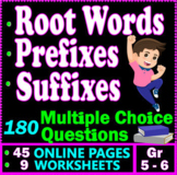 Root Words, Prefixes and Suffixes Worksheets. 180 MCQs. 5t