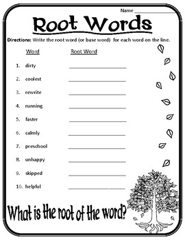 Preview of Root Words Worksheet Root Words, Prefixes, and Suffixes Worksheet Roots #1