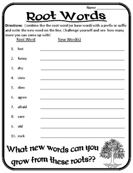 Prefix root word suffix worksheet