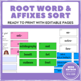 Root Words and Affixes Flash Card Sort