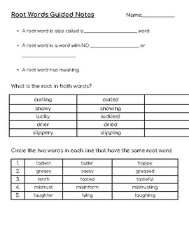 Preview of Root Words and Affixes Guided Notes (EDITABLE)