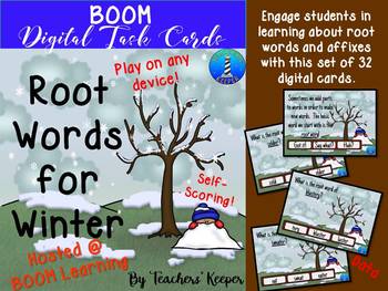 Preview of Root Words with BOOM Digital Task Cards for the Winter