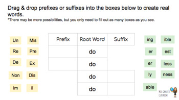 Preview of Root Words with Prefixes & Suffixes - drag and drop activity
