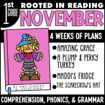 Preview of Rooted in Reading 1st Grade November Lessons for Comprehension Grammar Phonics