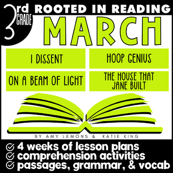 Preview of Rooted in Reading 3rd Grade March Comprehension Activities & Passages w/ Grammar