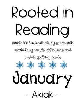 Preview of Rooted in Reading January Homework Guide - Akiak