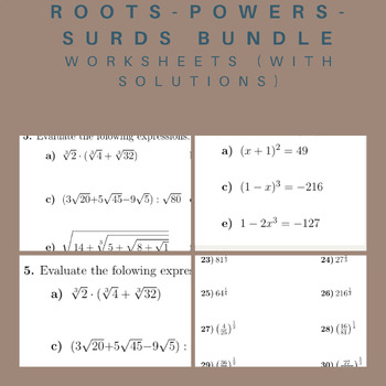 Preview of Roots-Powers-Surds Bundle