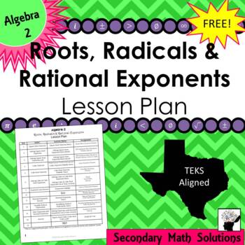 Preview of Roots, Radicals & Rational Exponents Unit Lesson Plan for Algebra 2