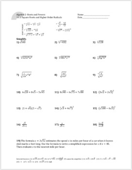 Roots and Radicals Unit 10 Set - Student Practice Worksheets by Jenna Ren