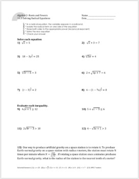 Roots and Radicals Unit 10 Set - Student Practice Worksheets by Jenna Ren