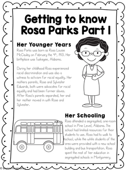 Rosa Parks Activity Pack Grades 3 6 Printable Worksheets Black