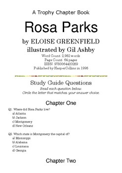 Preview of Rosa Parks (A Trophy Chapter Book) by ELOISE GREENFIELD; Study Guide Quiz