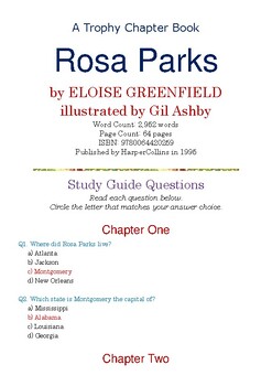 Preview of Rosa Parks (A Trophy Chapter Book) by ELOISE GREENFIELD; Study Guide Quiz w/Ans