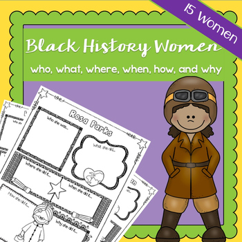 Preview of Black History Women Who, What, Where, When, How, Why | Printable Worksheets