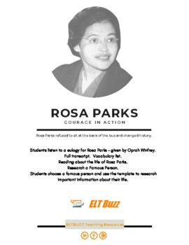 Preview of Rosa Parks. Biography. Speech. Eulogy. Research. Black History. ELA. ESL. EFL.