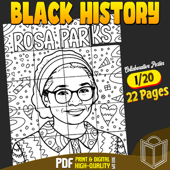 Preview of Rosa Parks Black History Collaborative Poster Coloring Craft