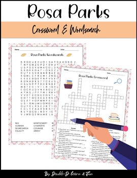Preview of Rosa Parks Crossword & Wordsearch 3-5 Women History Month Activities vocabulary