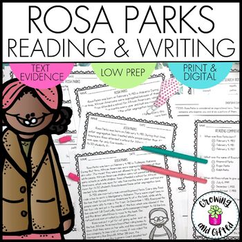 Preview of Rosa Parks Informative Writing Prompt and Reading Comprehension Text Evidence