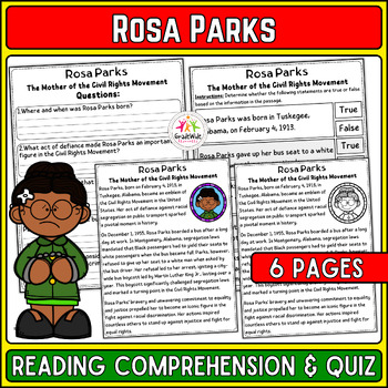 Preview of Rosa Parks Nonfiction Reading & Quiz | Black History Month Reading Activity, BHM