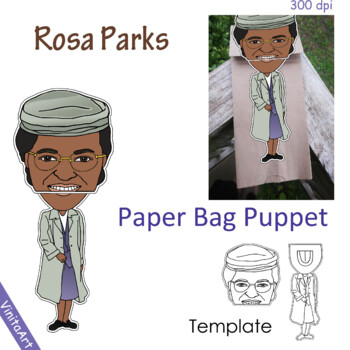 Preview of Rosa Parks  Paper Bag Puppet Craft Template