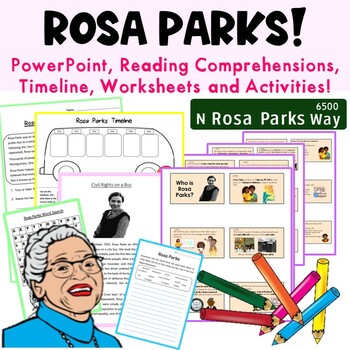 Preview of Rosa Parks: PowerPoint, Reading, Timeline +... Women's & Black History Month