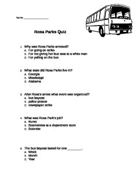 Preview of Rosa Parks Quiz
