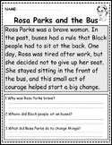 Rosa Parks Reading Comprehension: Black History Month, Ros