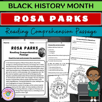 Preview of Rosa Parks: Reading Comprehension | Black History month Biography Passages