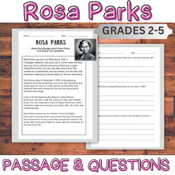 Preview of Rosa Parks Biography Reading Comprehension Passage and Questions |Grades 2nd-5th