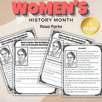 Preview of Rosa Parks Reading Comprehension Passages Women's History Month