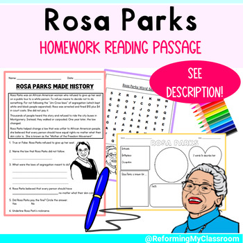 Preview of Rosa Parks Reading Passage + Questions - Black History & Women's History Month