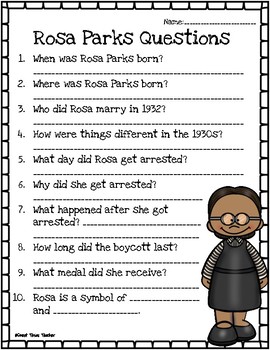 rosa parks reading passage and questions by sweet texas teacher tpt