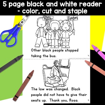 rosa parks black history simple reading activity for kindergarten