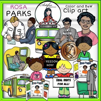 Preview of Rosa Parks clip art -Color and B&W- 25 items!